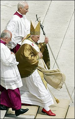 Pope Benedict XVI (16th) wearing his red shoes Pope Benedict XVI (16th) wearing his red shoes