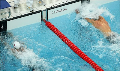 Michael Phelps over Cavic by 1/100, photo finish Michael Phelps over Cavic by 1/100 photo finish