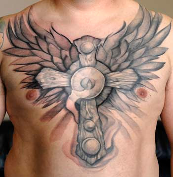 Cross and Wings Tattoo - Tattoos For Men. Tattoo Design on Male Chest