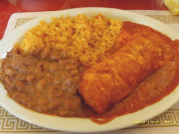 Chicken enchilada with beans and rice...excellent!