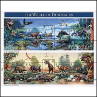 1997 WORLD OF DINOSAURS #3136 Sovenir Sheet of 15 x 32 cents US Postage Stamps