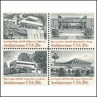 1982 AMERICAN ARCHITECTURE #2019-22 Plate Block of 4 x 20 cents US Postage Stamps