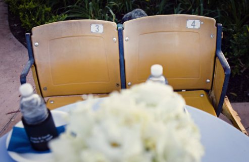 Baseball theme wedding only fitting to have a pair of seats for the 