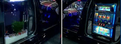 Car with a fish tank and slot machine