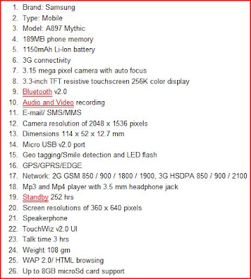 of Samsung A897 Mythic.