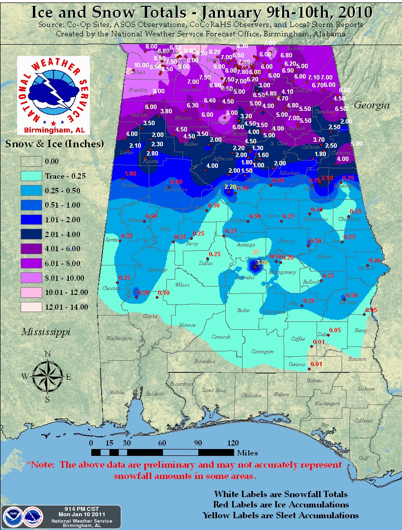 CapitalClimate Southern Snow Update; Third Highest Snow Event at