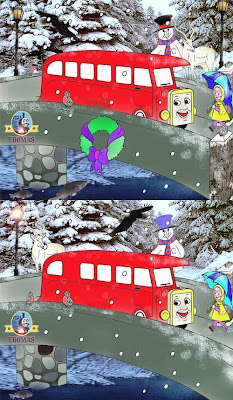 Fun spot the difference online games for kids Thomas and the tank engine characters red Bertie bus