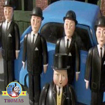 Gentlemen of the isle of Sodor railway board by the fat controllers car seeing Crane Harvey train