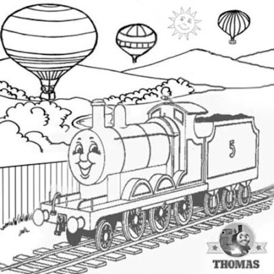 2 Tank engine James and the red balloon ride with hot air balloon coloring page childrens activities
