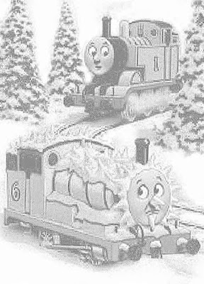 Green Percy engine number 6 and in the Christmas snow number 1 Thomas colouring free printable sheets
