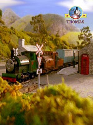 Train Peter Sam and the refreshment lady from the cake cafe shop on the Tomy Thomas railway tracks Train Peter Sam and the refreshment lady from the cake cafe shop on the Tomy Thomas railway tracks