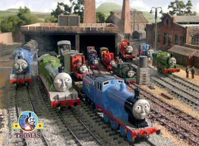 Fearless Freddie Granpuff and Sir Handel narrow gauge engines with noble old engine Rheneas train
