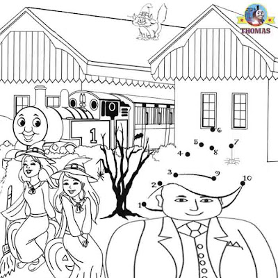 Thomas train Trick or Treat dot to dot printables for kids Halloween fun work sheets witch coloring Thomas train Trick or Treat dot to dot printables for kids Halloween fun work sheets witch coloring