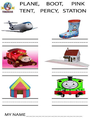 Thomas the tank engine printable worksheets handwriting for kindergarten and pre-school playgroups