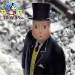 Outside the winter snow shed the Fat Controller was waiting for Thomas and friends Oliver the train