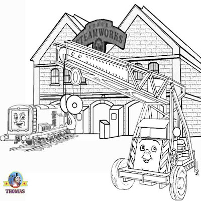 Fun Island of Sodor steamworks clumsy crane Kevin Thomas the train diesel 10 coloring pages for kids