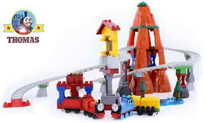 Sodor steam tank Thomas and his red engine friend James the train Toy Railway Mega Bloks brick set