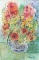 Miniature sized, Soft painting of a Bouquet of Roses