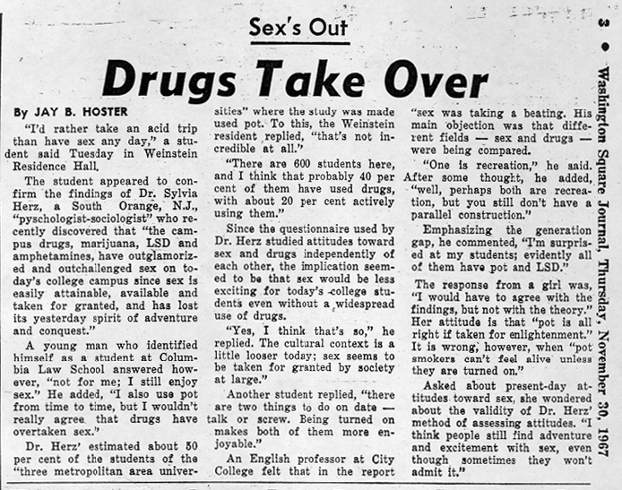 EV Grieve SHOCKERS Local college students prefer drugs to sex (at