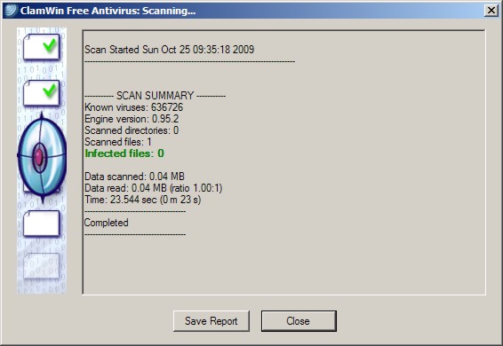 ClamWin Virus Scan Screen