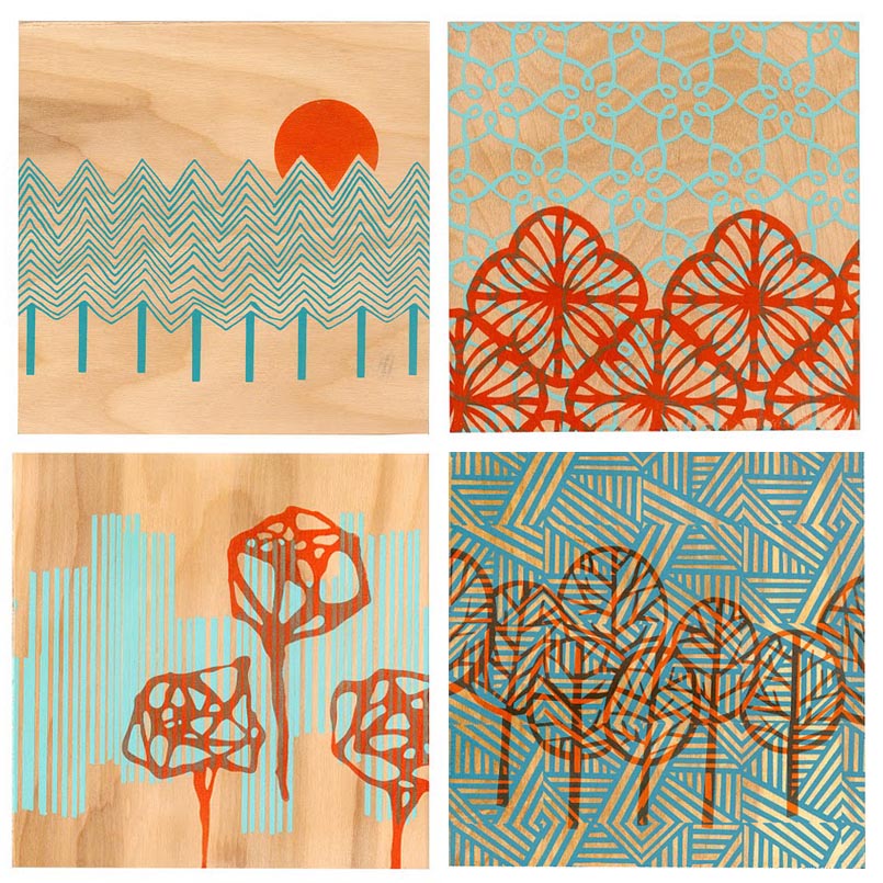 curiousdoodles screen printed wood panels