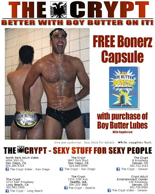 The Crypt, adult store chain offers Boy Butter Bonerz Male Enhancement Free Gift with Purchase