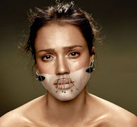 Jessica Alba in Hannibal Lechter muzzle
