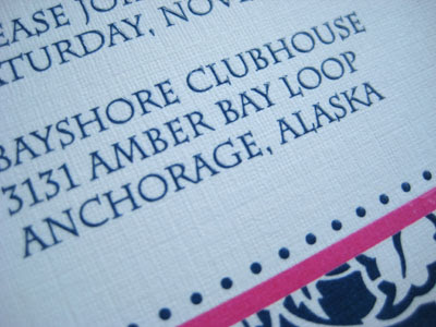 Aimee Kevin's hot pink navy invitations