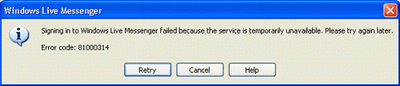 Error 81000314 for Vista Windows Live Messenger Error 81000314 for Vista Windows Live Messenger