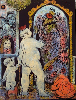 Enlace Wikipedia caricatura del emperador desnudo viéndose vestido en el espejo, los subditos sduladores y el niño veraz