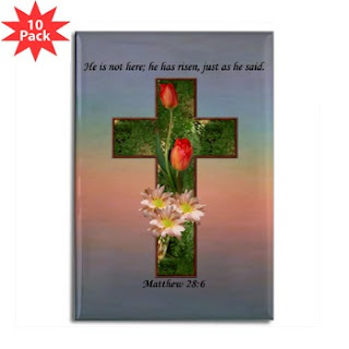 Matthew 28:6 bible verse with cross symbol and beautiful green flowers and roses nature pic