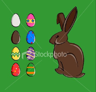 Easter chocolate bunny and coloring(colored) eggs in a row sexy photo