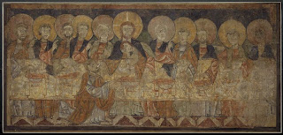Last supper drawing art of Jesus Christ and twelve apostles clipart image