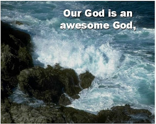 Our god is an awesome god nature pic with sea background at rocks image