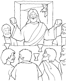 Jesus Christ giving and sharing his bread and drink with his 12 apostles as his body coloring page for children photo