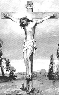 Jesus Christ on wooden cross black and white pic