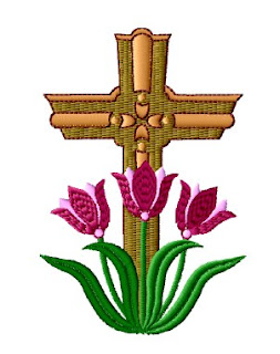 embroidery design of wooden Cross with beautiful flowers Christian religious photo free download