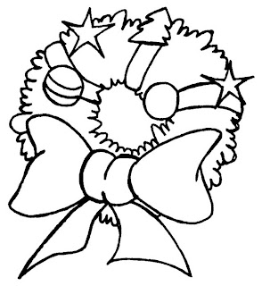 Decorated Christmas wreath with Christmas star and ornaments coloring page for Christian kids to sketch photo download free Christian Christmas images and coloring sheets
