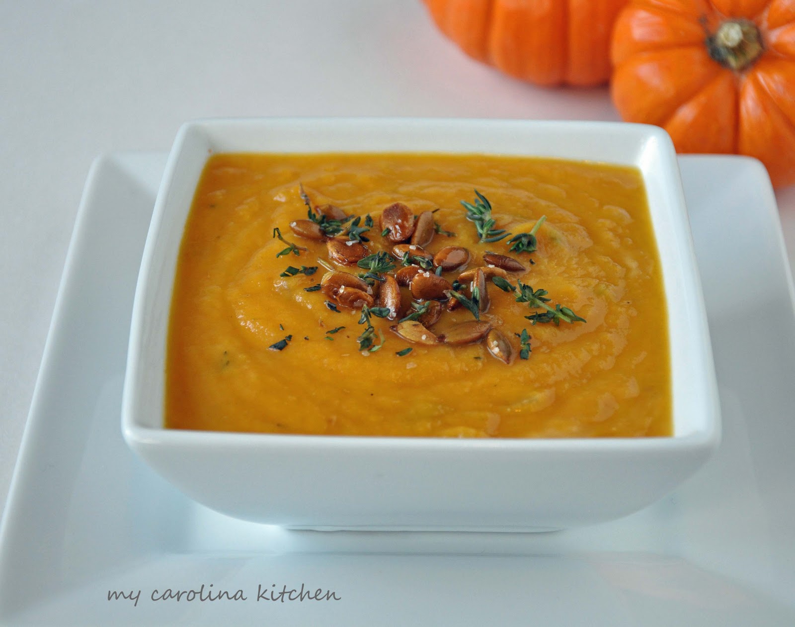 My Carolina Kitchen Pumpkin Squash Soup an easy makeahead lunch to serve on Black Friday