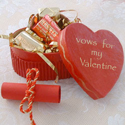 Chocolate box reading, "vows for my Valentine"