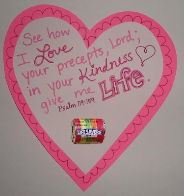 Psalm 119:159 on heart with lifesavers candy