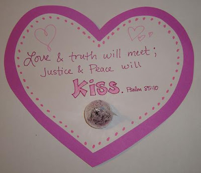 Psalm 85:10 on heart with Hershey's Kiss