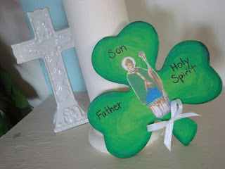 Display of finished wooden shamrock