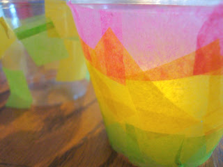 Colorful Tissue Paper Decoupaged on Cup