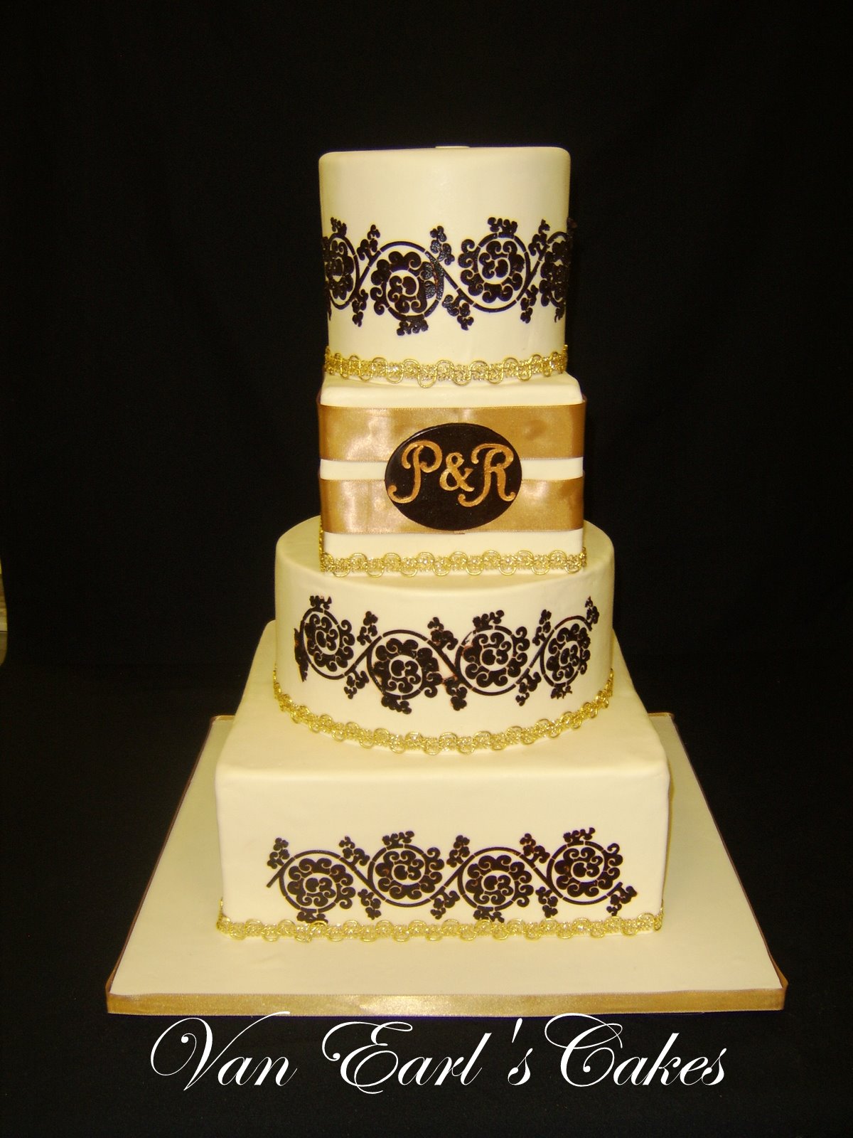beautiful square wedding cakes Brown Damask Wedding Cake
