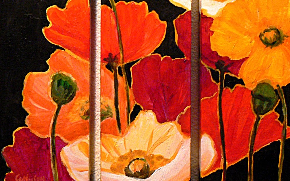 CAROL NELSON FINE ART BLOG POPPY TRIPTYCH, 03308, acrylic floral