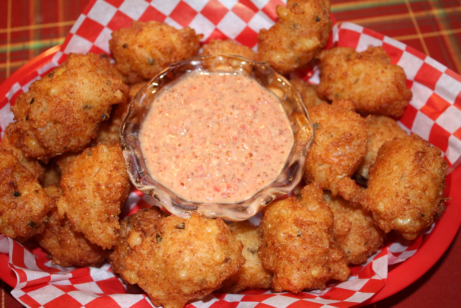 Fleur de Lolly Crabmeat and Shrimp Fritters with Creole Tomato Dressing