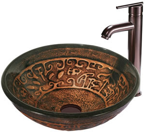 Vigo VGT127 Copper Mosaic Glass Vessel Sink With Faucet