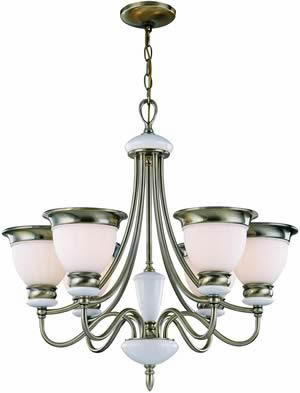 Lite Source LS-18426AB/FRO Carter 6 Light Ceiling Lamp, Antique Brass/Frost Glass Shade