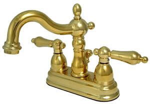 Kingston Brass KS1602AL 4 Inch Center Set Lavatory Faucet With Metal Pop-Up Drain & Lever Handles - Polished Brass